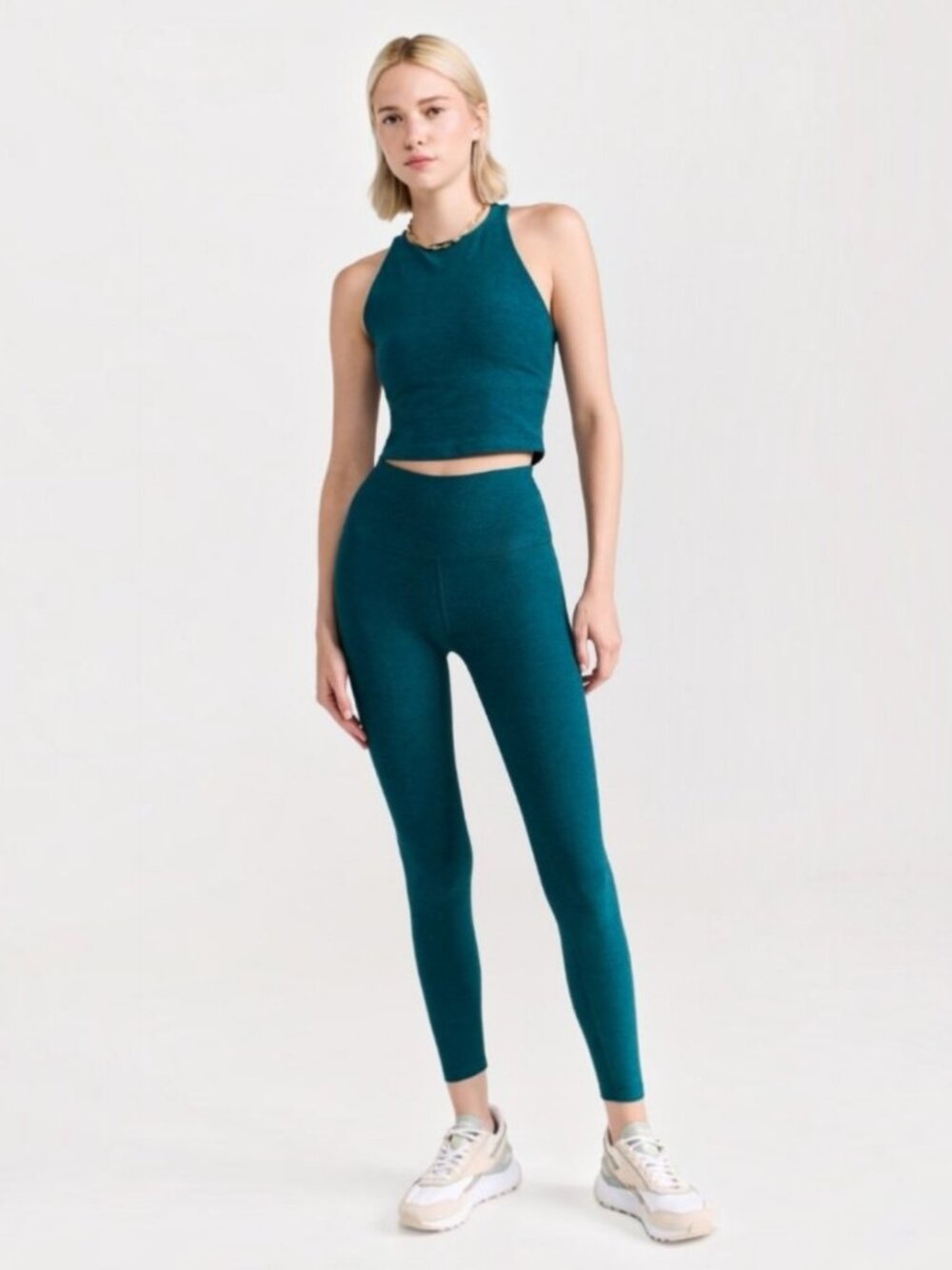Beyond Yoga set refocus tank & high rise ankle pocket leggings Lunar Teal M